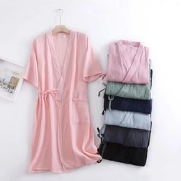 Women's Sleepwear Summer Gauze Crepe Pattern Short-sleeved Five-point Sleeves For Men And Women Plus Size Robe Couples Bathrobe Nightgown