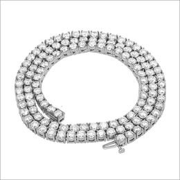 VVS Chain 3Mm Round Brilliant Cut Moissanite Diamond Tennis Necklace In Sier For Men & Women