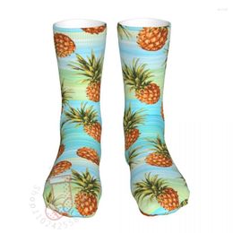 Men's Socks Pineapple Fruit Blue Green Stripes Men Women Fashion High Quality All Year Long Gift