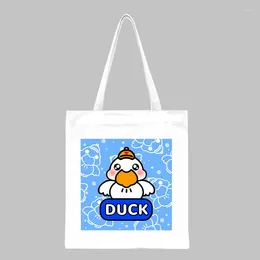 Shopping Bags Cartoon Pattern Duck Women Canvas Tote Korean Students Shoulder Cloth Bag Foldable Shopper Handbag For Girls