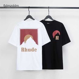 Men's and women's trends Designer fashion Spring and Summer Fashion Rh Sunset Theme Snow Mountain Print High Street Short Sleeve T-shirt Brand Couple Tee