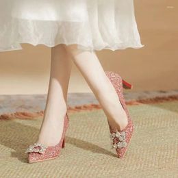 Dress Shoes 2024 Fashion Women's Basic High Heels Slip On Wedding Pumps Women Crystal Bling Pointed Toe Thin Heel Ladies