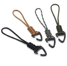 Paracord Rope Keychain Braided Nylon Lanyard With Metal Triangle Buckle High Strength Parachute Cord Carabiner Hook