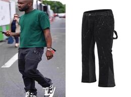 Urban Streetwear Flare Pants Black Wide Leg Jeans Hip Hop Splashed Ink Trousers Men Patchwork Slim Fit Denim Pants for Men 2204284708903