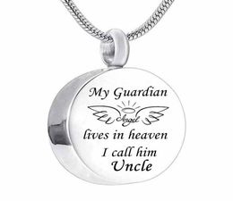 Cremation Memorial wing Jewelry My Guardian Angel Cremation Urn Ashes Memorial Stainless Steel round Pendant Necklace9422365