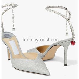 JC Jimmynessity Choo Glitter Top Luxury Women Leather Saeda Sandals Shoes Crytal Chain Strap Stiletto Heels Party Wedding Dress Lady Pumps EU35-43 Original Box VV4V