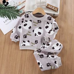Winter Pajamas New Autumn Childrens Thick Warm Flannel Pajama Baby Boys and Girls Cartoon Long sleeved O-neck Clothing PajamasL2405