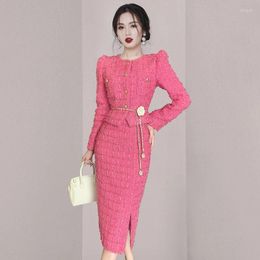 Work Dresses High-quality Pink Tweed Skirt Suit Women's Elegant Fall And Winter Jacket Luxury Midi OL Temperament 2-piece Set