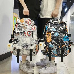 Backpacks Astronaut pendant College Student school backpacks Japanese graffiti print large capacity men women backpack kids schoolbags