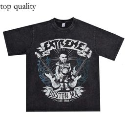 European And American Heavy Metal Rock Extreme Band Washed And Worn-Out T-Shirt Short Sleeved Loose Pure Cotton Unisex Punk Tees Y2k 114