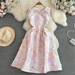 Casual Dresses Women Vintage Elegant Flower Jacquard A Line Knee Length Dress Lady Summer Autumn Ball Gowns Party Vestidos Retro