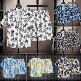 Men's Tracksuits Men Shirt Shorts Set Summer Casual Coconut Tree Print With Elastic Drawstring Waist For A