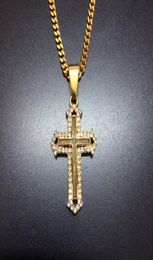 Men's Classic Stainless Steel Mens Chains 18K Real Gold Plated Vine Latin Cross Pendants Necklaces9080838