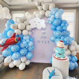 Party Decoration 129Pcs Airplane Balloon Garland Arch Kit Sky Blue White Latex Cloud Foil Balloons For Time Flies Theme Birthday Decor