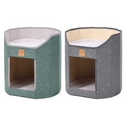 Cat Beds Furniture Cat House Foldable Cat Tree Bed for Indoor Cats Cave House Small Kitten Sleeping Bed Double Deck Four Season Dropshipping d240508