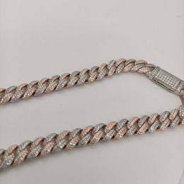 Customised 8mm 2 Rows 18k Rose Gold Plated Sterling Silver S925 Moissanite Hiphop Cuban Link Bracelet