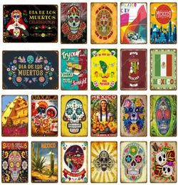 Mexico City Signs Mexican Culture Sugar Skull Metal Poster Wall Stickers Vintage Art Painting Plaque For Pub Bar Club Home Decor1920807