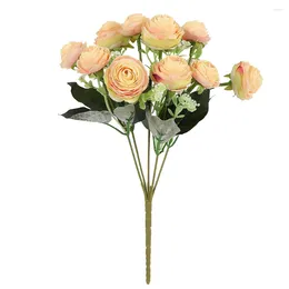 Decorative Flowers Artificial Rose Flower Buds Wedding Party Ceremony Silk Cloth Fake Bouquet Home Floral Decor White