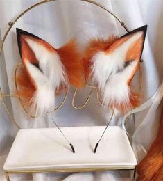 Lolita Hand Made LOL Golden Red Fox Ear Wolves and Cats Fox Ear Hair Hoop Headwear Tail for Girl Women High Quality Hairbands 21034459206