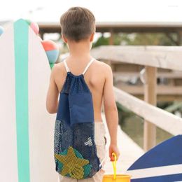 Storage Bags Durable Drawstring Pocket Solid Color Beach Mesh Bag Fine Holes Summer Seaside Toy Backpack Storing