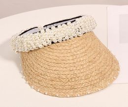 2019 Brand Pearl Bead Headband Hat Women Raffia Straw Visor Caps For Girls Beach Hats Fashion Cap Ladies Summer Straw Sun Hat1229023