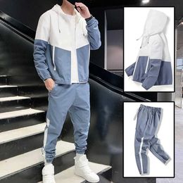 Men's Tracksuits Winter and autumn mens track and field clothing casual jogger hooded sweatshirt jacket and pants 2-piece hip-hop running sportswearL2405