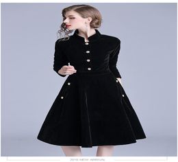 2018 New Black Vintage Dress Women Elegant Slim Long Sleeved Velvet Party Dress Office Wear Autumn Winter Long Robe Vestidos1558721