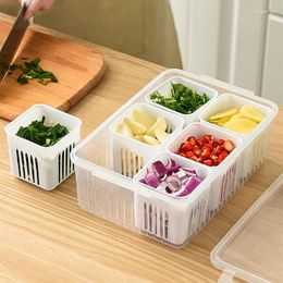 Storage Bottles 2/4 Grids Refrigerator Fresh-keeping Scallion Box Portable Food Sealed Divided Freezing Drain Kitchen