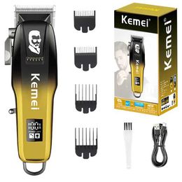 Electric Shavers Kemei 709A Mens Professional Hair Clipper Gradient Hybrid Hair Clipper Rope Cord Motion Barber is rechargeable T240507