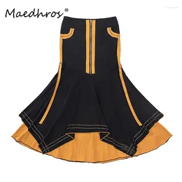 Skirts Y2k Special Design Women Contrast Color Zipper Female Midi Skirt Vintage Asymmetric High Waist Long Luxury Clothing