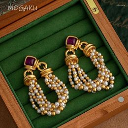Dangle Earrings MOGAKU Gold Color Metallic For Women Vintage Geometric Pearl Beads Tassel Drop Earring Charms Banquet Jewelry