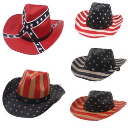 American waterproof worn-out star and stripe flag five pointed star striped denim hat with curved brim equestrian riding jazz top hat