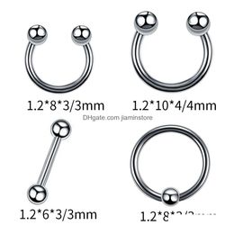 Nose Rings Studs 4Pcs/Lot Stainless Steel Stude Industrial Barbell Ear Bone Nails Lip Body Clip Hoop Women Septum Piercing Jewelry Dro Dh9O2