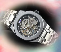 Hollow Skeleton Men Automatic Date Watches Stopwatch Solid fine Stainless Steel Mechanical Movement Self Winding Swimming Scanning Ticking Super Wristwatch