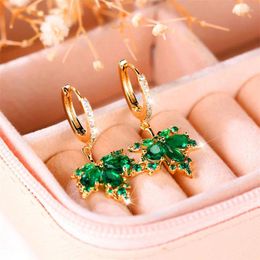 Hoop Earrings Charm Female Luxury Yellow Gold Colour Zircon Stone Round Wedding Jewellery For Women