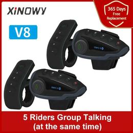 Cell Phone Earphones XINOWY V8 1200M Bluetooth Motorcycle Helmet Intercom Suitable for 5 Riders Intercom NFC/Remote Control FM Radio J240508