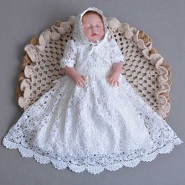 Christening dresses 2 pieces/set of baby girl 3-24 months long chiffon dress 1st birthday wedding Christmas Baptist costume Q240507