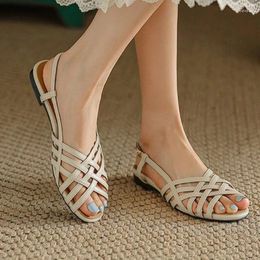Casual Shoes Ladies 2024 Style French Elegant Cross Strap Women's Sandals Low Heel Buckle Daily Dress Summer For Women
