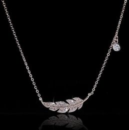 Ins Top Sell Feather Pendant Simple Fashion Jewelry 925 Sterling Silver Pave White Sapphire CZ Diamond Gemstones Party Women Weddi9517890