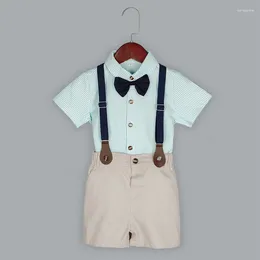 Clothing Sets Boys Shirt Suspender Short Bowtie 4PCS Pograph Set Kids 1Year Birthday Baptism Wedding Suit Children Graduation Party Costume