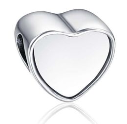 Alloy Customised blank heart photo bead Metal Slider Big Hole European Charms Fit Chamilia Biagi Bracelet2114324