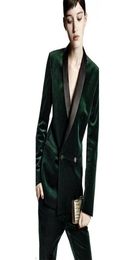 Business women office suits formal formal green work suits Dark 2 piece set women tuxedo uniform office ladies pants suit4570710