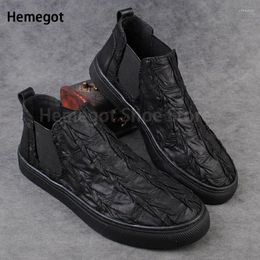 Casual Shoes Black High-Top Sneakers Men's Slip-On Lazy British Warm Cotton Autumn And Winter All-Match