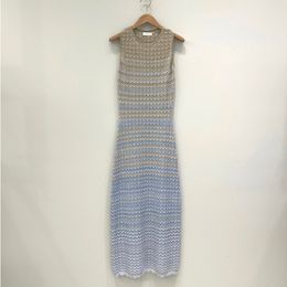 Women's dress round neck sleeveless gradient wave pattern knitted dress