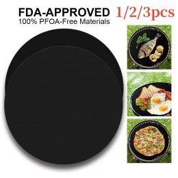 Grills 1/2/3PCS Round Nonstick BBQ Grill Mat Baking Mat Barbecue Tool Cooking Grilling Sheet Reusable Heat Resistance BBQ Pad Dia 24Cm