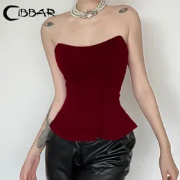 Women's Tanks CIBBAR Vintage Velvet Corset Top Bandage Backless Strapless Crop Tops Women Summer Club Party Tees Ladies Elegant Coquette