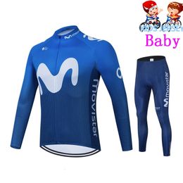 Movistar Cycling Clothing Breathable Children Long Sleeve Jersey Set Breathable Sportswear Kids Bicycle Bike Maillot Ciclismo 240508
