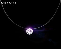 YHAMNI New 6MM 8MM Round CZ Real 925 Sterling Silver Pendant Necklace Transparent Fish Line Elegent Necklaces Wedding Jewelry for 1520247