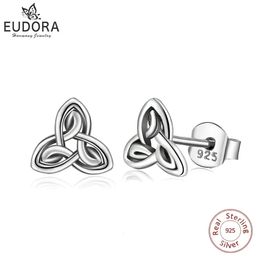 EUDORA Real Pure 925 Sterling Silver Earring Celtics Knot Triangle Stud Earring Fashion Dangler for Gril Women Fine Gift CYE68 240506