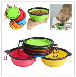 New Portable Folding Silicone Pet Bowls With Hook Retractable Travel Collapsible Cat Dog Feeders Outdoor Water Dish feeding bowl9281257